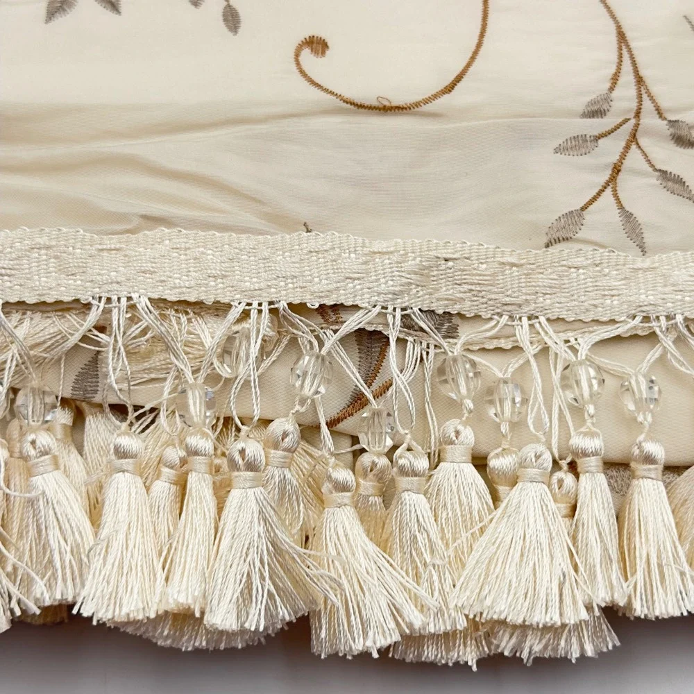 Royal Accent Beige Embroidered Taffeta Fringed‎ Rod Pocket Valance 54x20 Lined